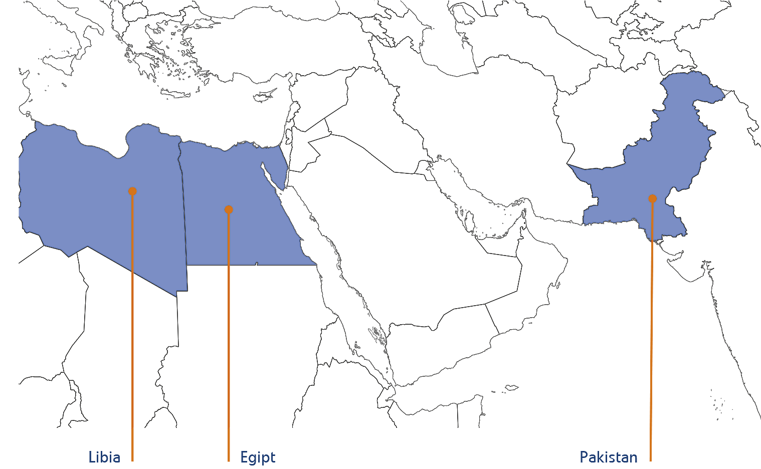ilustracja: mapa - wschód (Pakistan, Egipt, Libia)